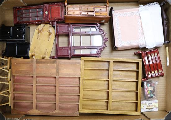 A quantity of dolls house furniture etc